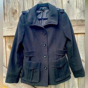 H & M black pea coat size 12
